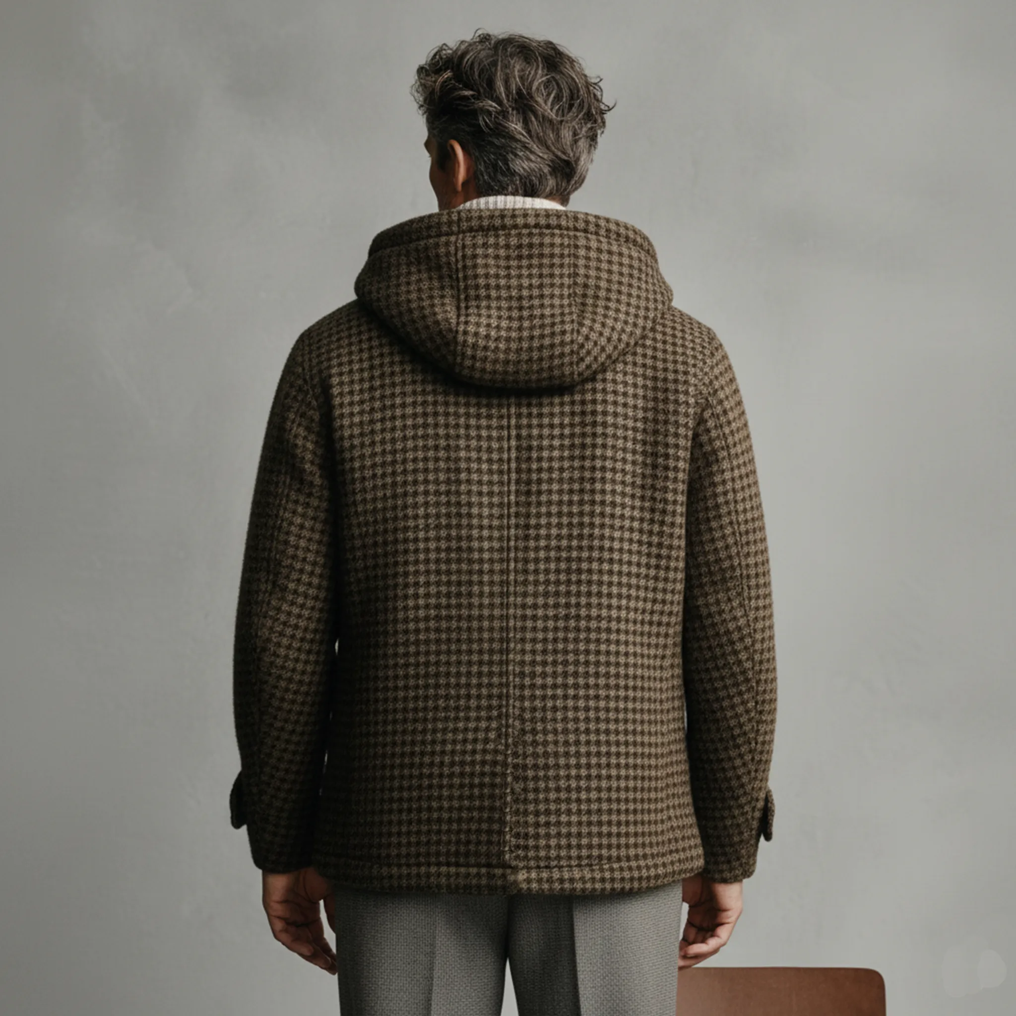 Men's Classic Light Business Hooded Zipper Faux Houndstooth Wool Jacket MTA1758J7K sold by Manly product image thumbnail 5