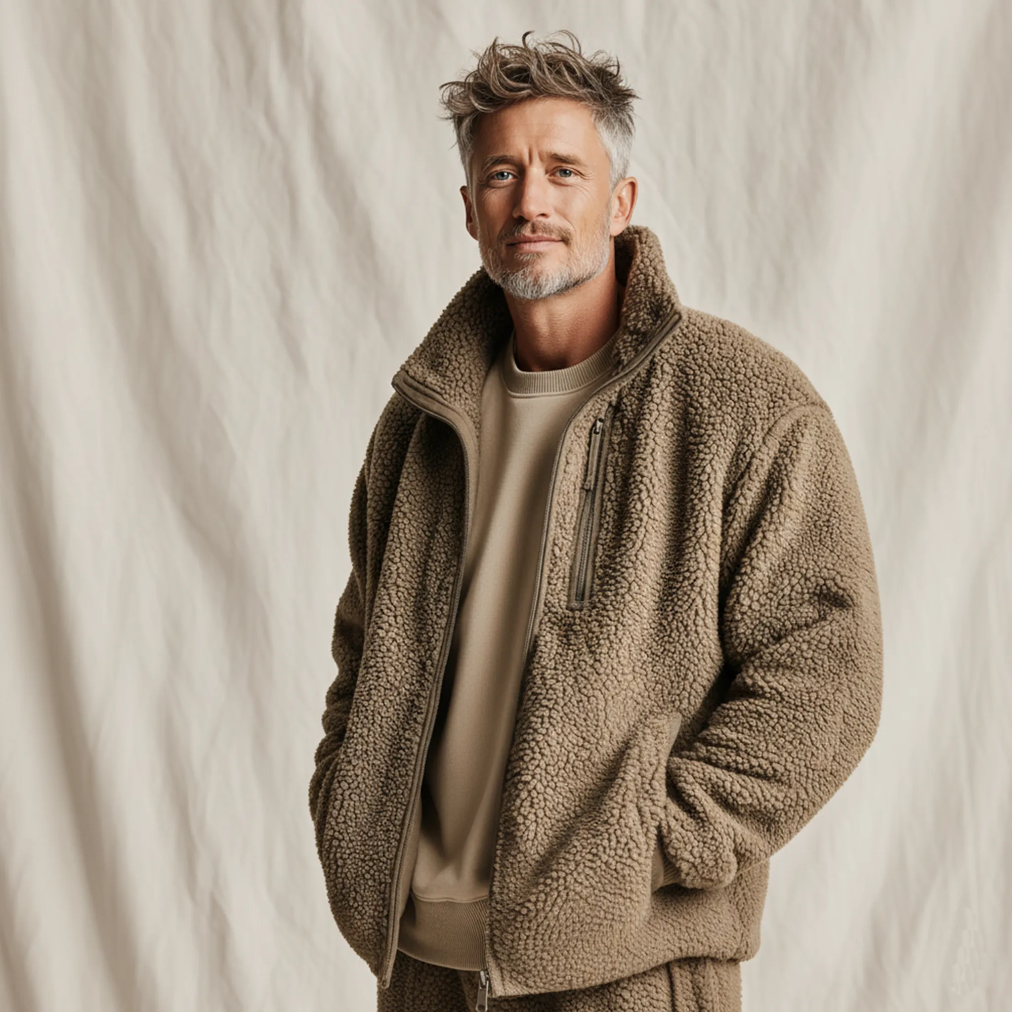 Men's Classic Casual Stand Collar Zipper Teddy Fleece Jacket MTA1732J6K sold by Manly product image thumbnail 3