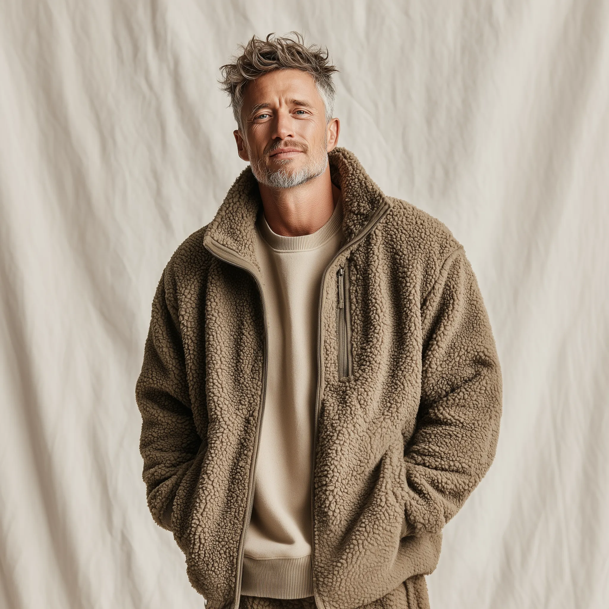 Men's Classic Casual Stand Collar Zipper Teddy Fleece Jacket MTA1732J6K sold by Manly product image thumbnail 2