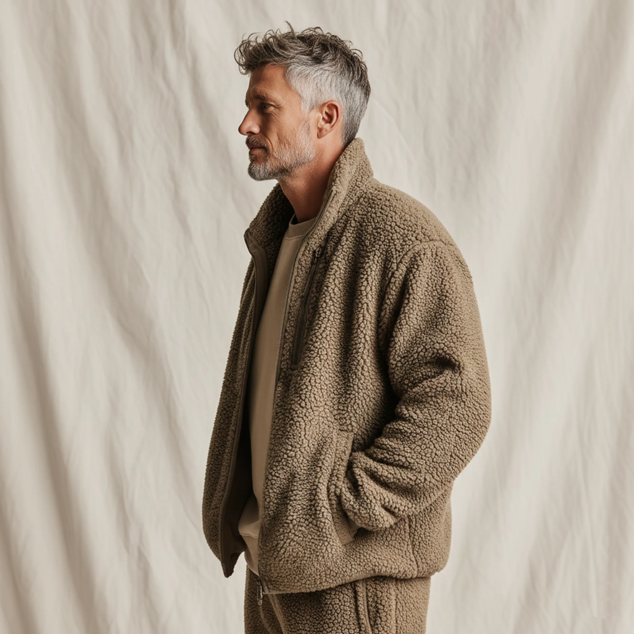 Men's Classic Casual Stand Collar Zipper Teddy Fleece Jacket MTA1732J6K sold by Manly product image thumbnail 4