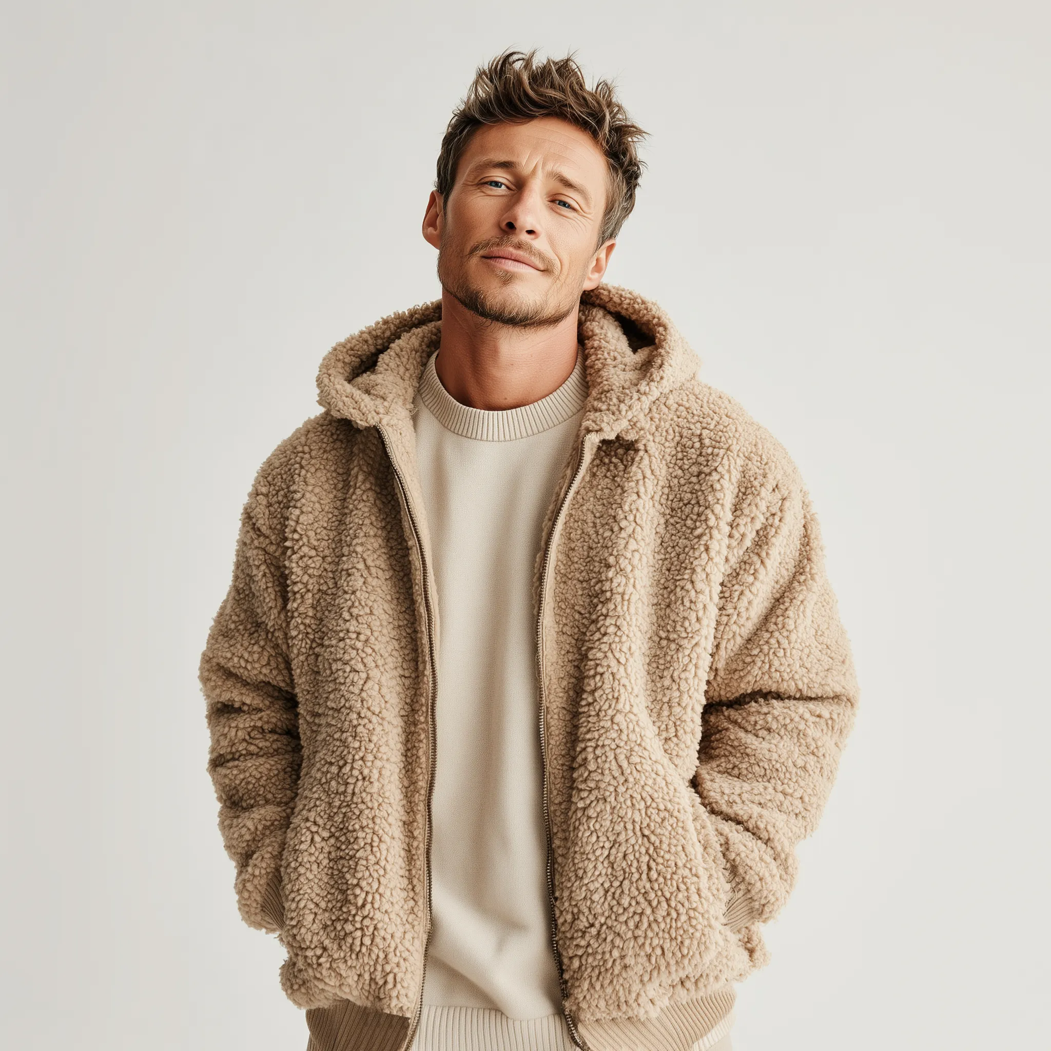 Men's Classic Casual Hooded Teddy Fleece Loose Zip Jacket MTA1776J5K sold by Manly product image thumbnail 2