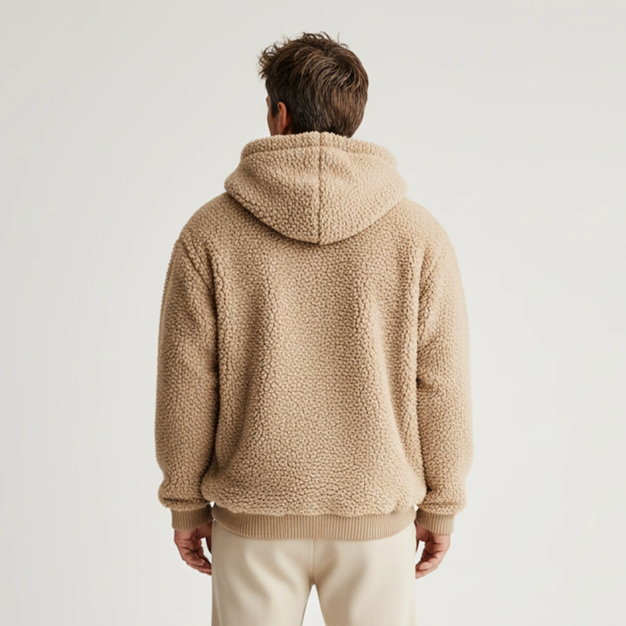 Men's Classic Casual Hooded Teddy Fleece Loose Zip Jacket MTA1776J5K sold by Manly product image thumbnail 4