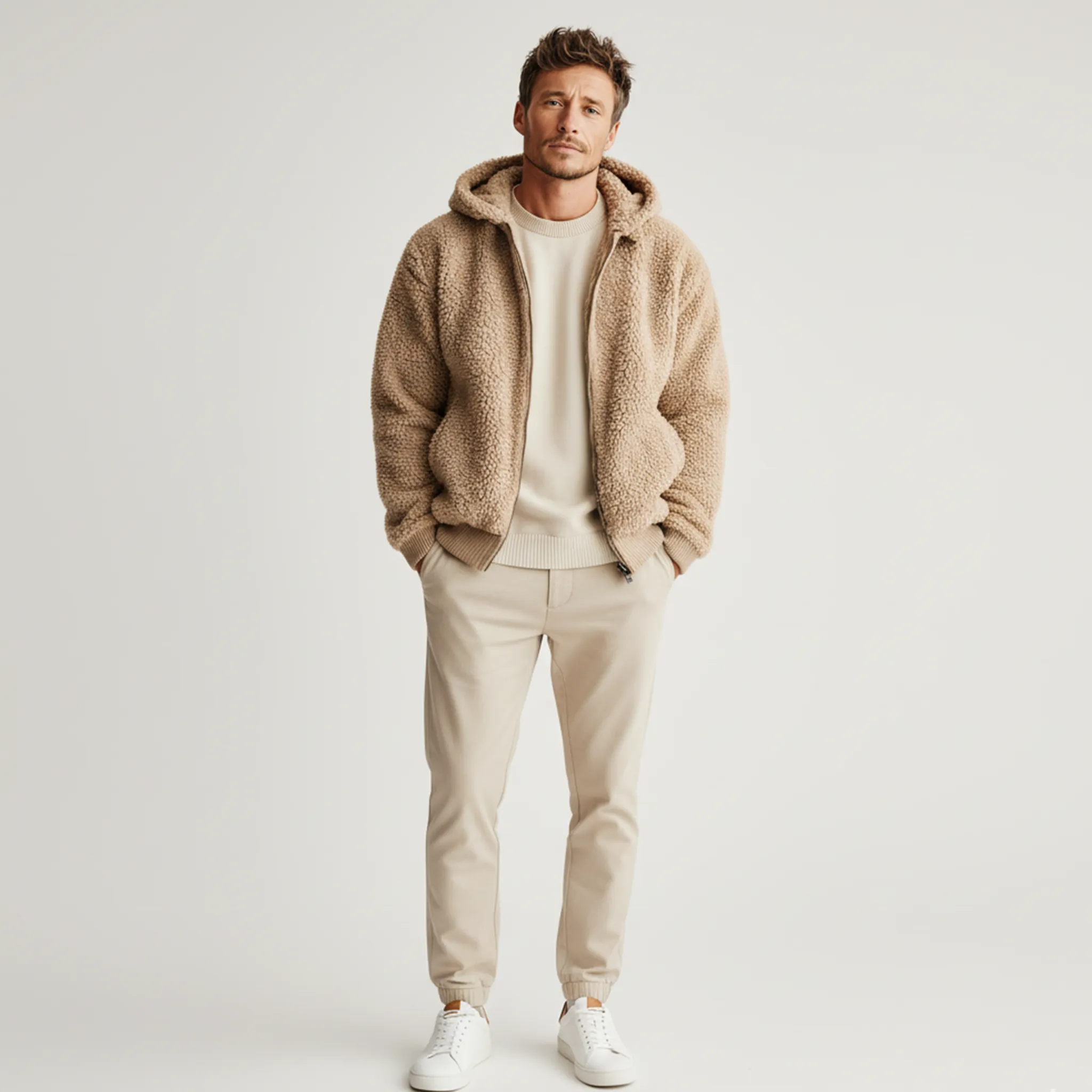 Men's Classic Casual Hooded Teddy Fleece Loose Zip Jacket MTA1776J5K sold by Manly product image thumbnail 3