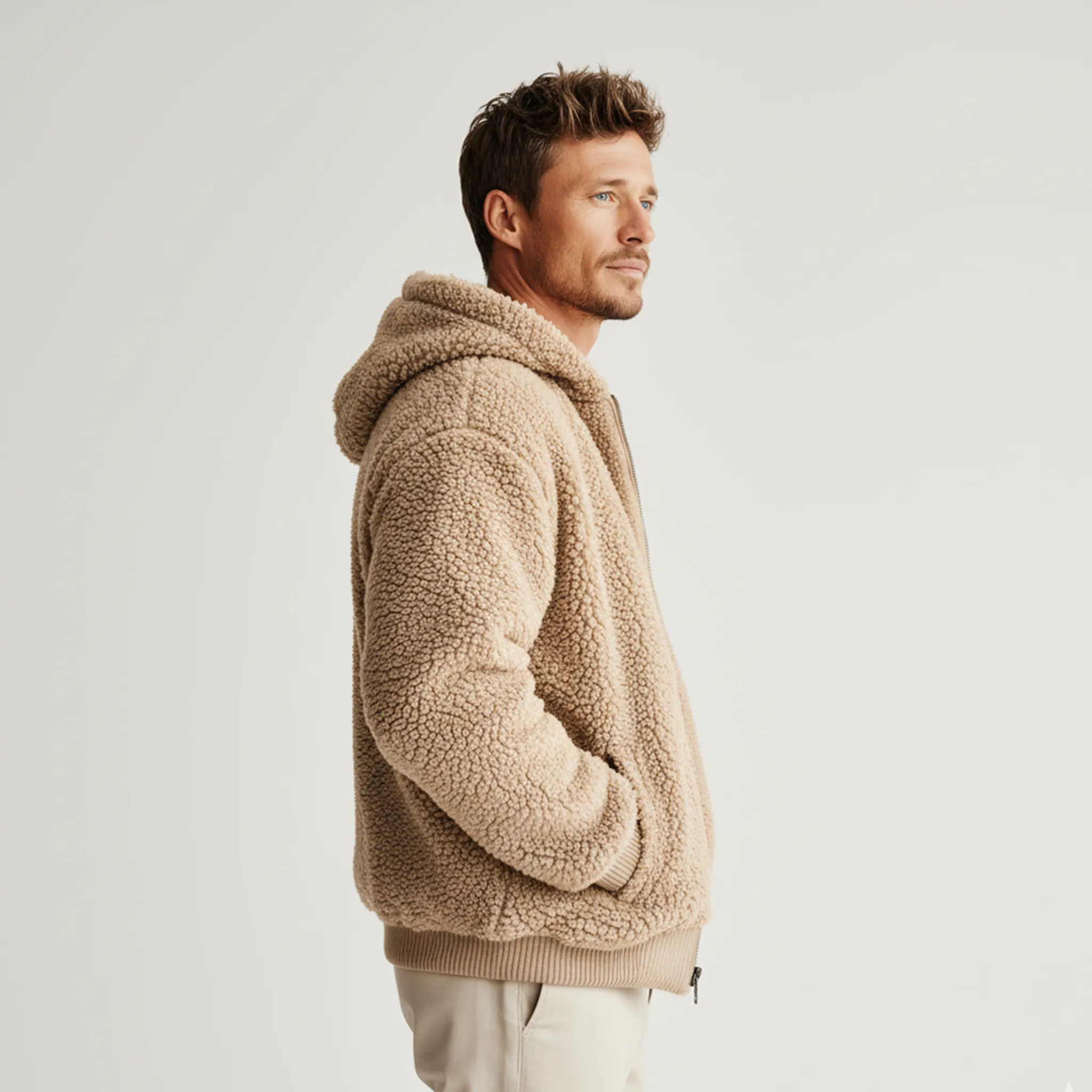 Men's Classic Casual Hooded Teddy Fleece Loose Zip Jacket MTA1776J5K sold by Manly product image thumbnail 5