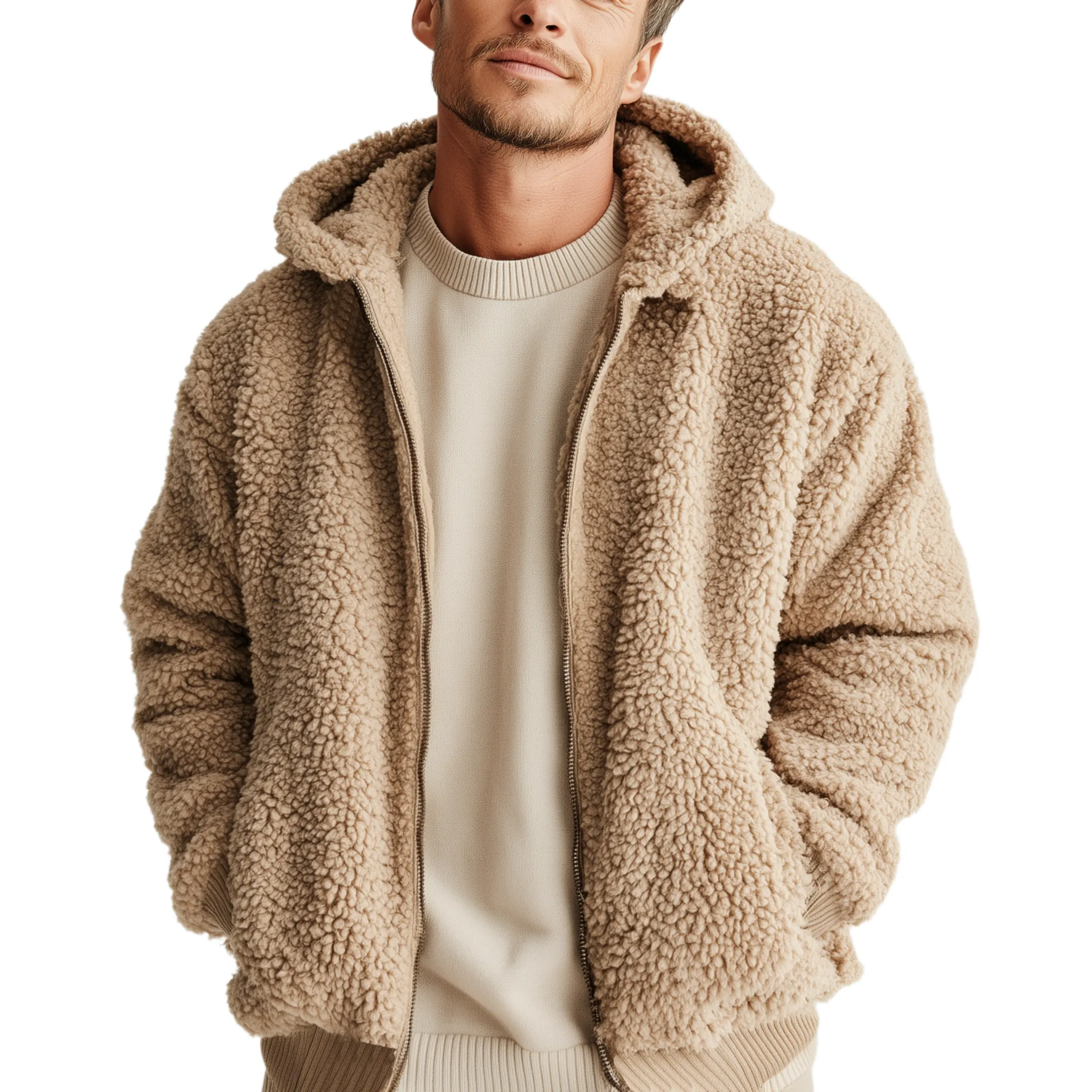 Men's Classic Casual Hooded Teddy Fleece Loose Zip Jacket MTA1776J5K sold by Manly