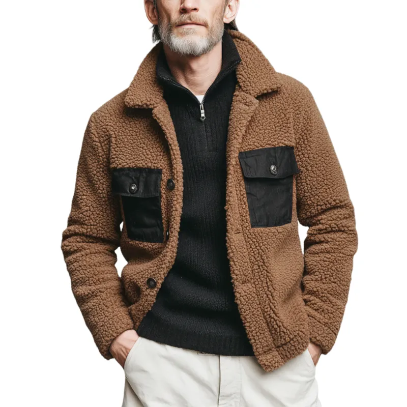 Men's Classic Casual Lapel Cotton Blend Pocket Button Teddy Fleece Jacket MTA1757J2K sold by Manly