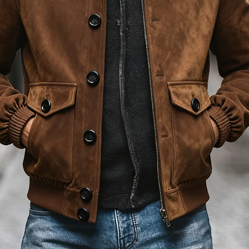 Men's Vintage Faux Suede Solid Color Stand Collar Jacket MTA1755J0X sold by Manly product image thumbnail 4