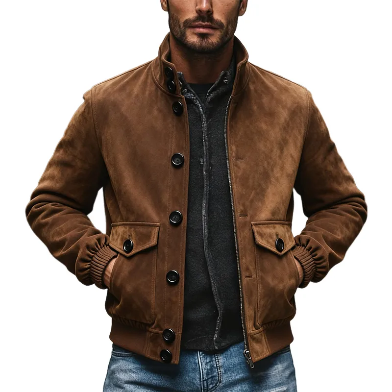 Men's Vintage Faux Suede Solid Color Stand Collar Jacket MTA1755J0X sold by Manly