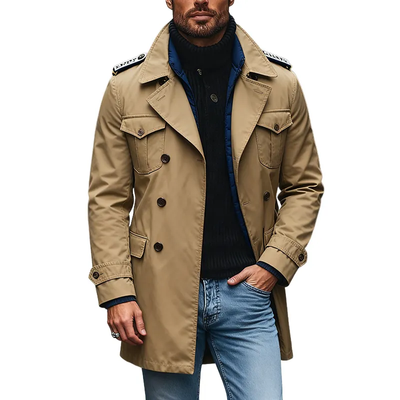 Men's Solid Color Casual Cotton Mid-length Trench Coat MTA1710J9X sold by Manly