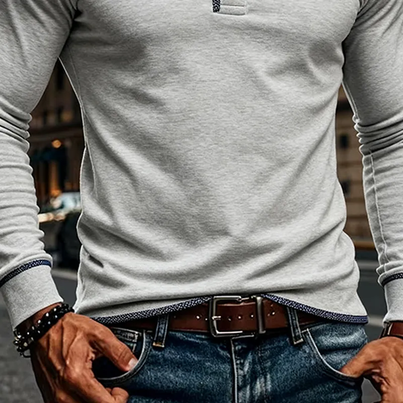 Men's Contrast Color Blend Stand Collar Pullover Long Sleeve T-shirt MTA1778J7X sold by Manly product image thumbnail 4