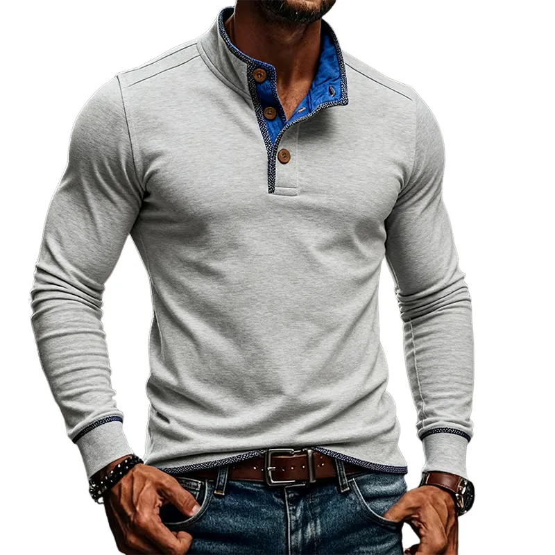 Men's Contrast Color Blend Stand Collar Pullover Long Sleeve T-shirt MTA1778J7X sold by Manly