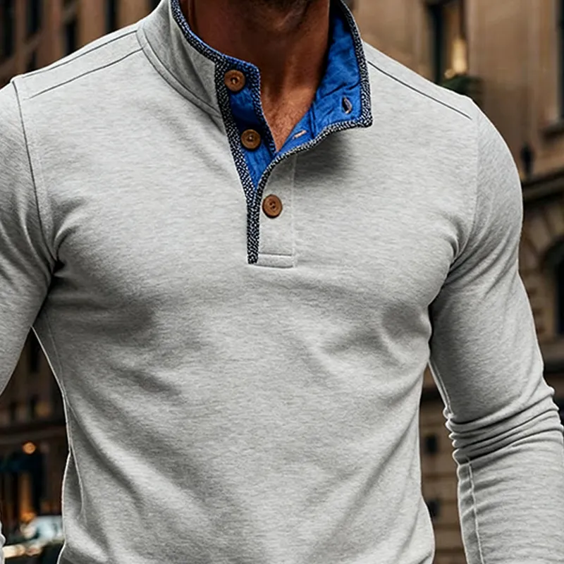 Men's Contrast Color Blend Stand Collar Pullover Long Sleeve T-shirt MTA1778J7X sold by Manly product image thumbnail 3