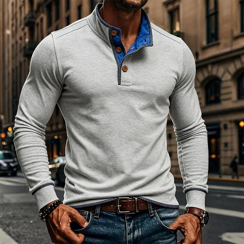 Men's Contrast Color Blend Stand Collar Pullover Long Sleeve T-shirt MTA1778J7X sold by Manly product image thumbnail 2