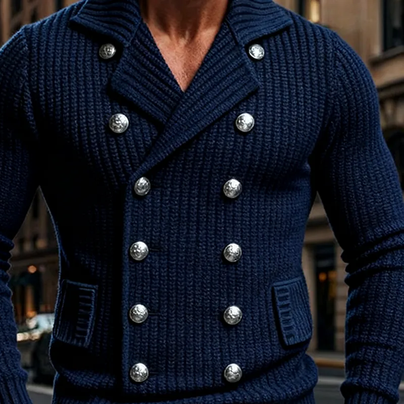 Men's Solid Color Vintage Knitted Double-breasted Lapel Cardigan MTA1765J5X sold by Manly product image thumbnail 3