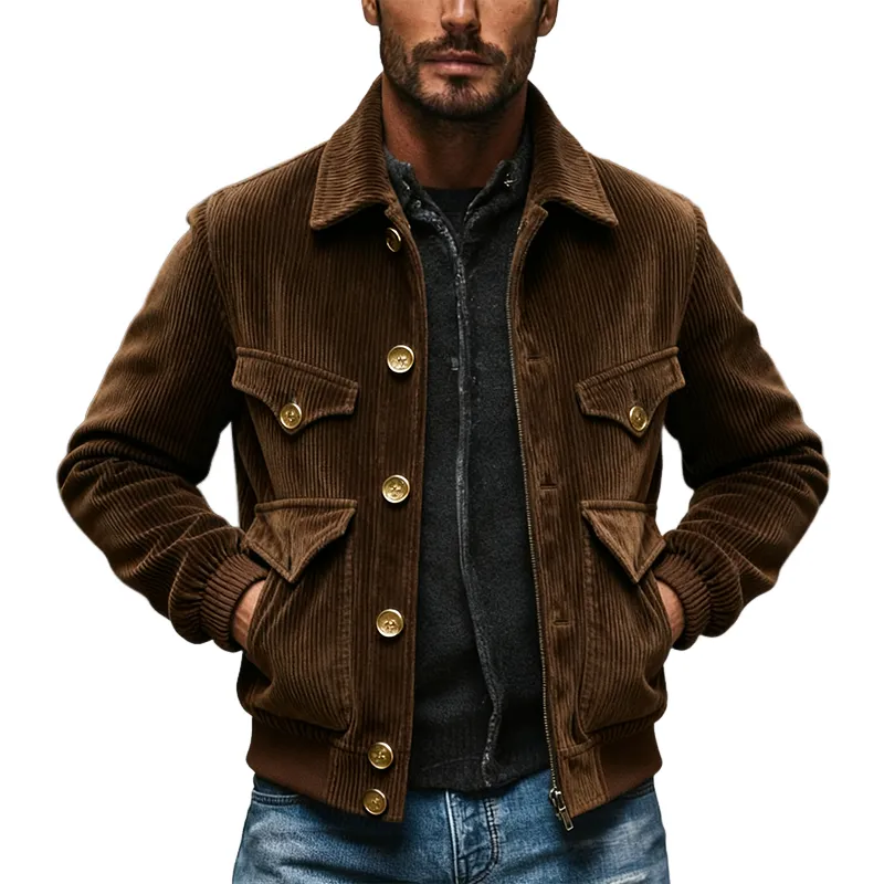 Men's Vintage Casual Corduroy Lapel Single Breasted Jacket MTA1785J7X sold by Manly