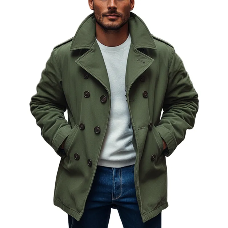 Men's Washed Cotton Lapel Double-breasted Jacket MTA1643J3X sold by Manly