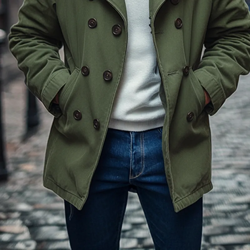 Men's Washed Cotton Lapel Double-breasted Jacket MTA1643J3X sold by Manly product image thumbnail 4