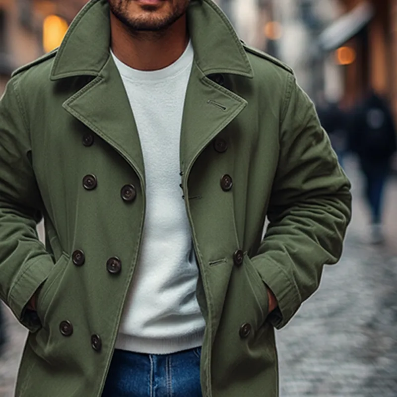 Men's Washed Cotton Lapel Double-breasted Jacket MTA1643J3X sold by Manly product image thumbnail 3