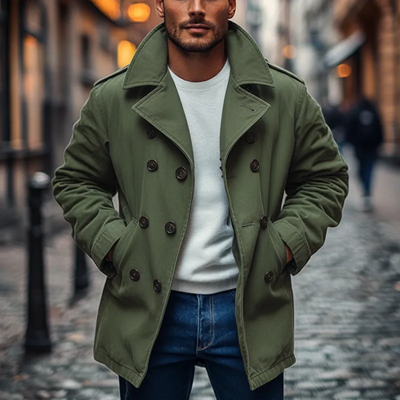 Men's Washed Cotton Lapel Double-breasted Jacket MTA1643J3X sold by Manly product image thumbnail 2