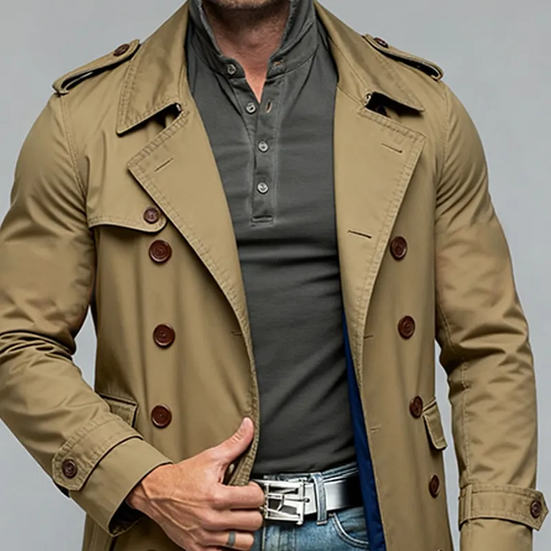 Men's Casual Cotton Lapel Double-breasted Long Trench Coat MTA1768J9X sold by Manly product image thumbnail 2