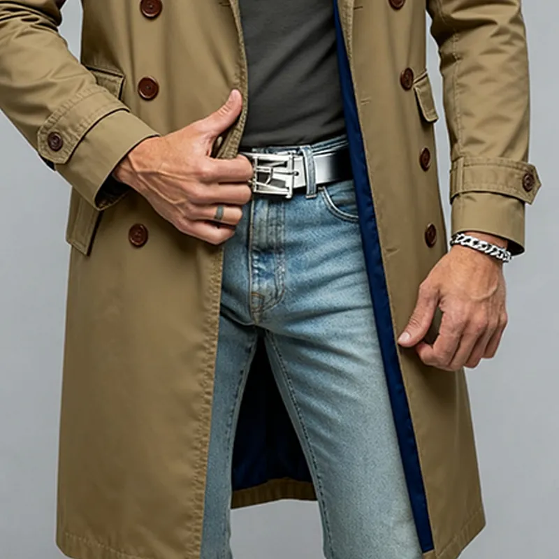 Men's Casual Cotton Lapel Double-breasted Long Trench Coat MTA1768J9X sold by Manly product image thumbnail 3
