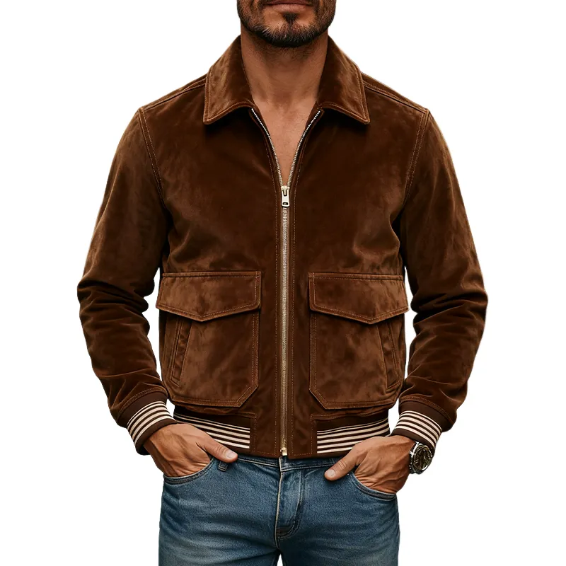 Men's Vintage Western Faux Suede Lapel Zip-Up Jacket MTA1746J2X sold by Manly