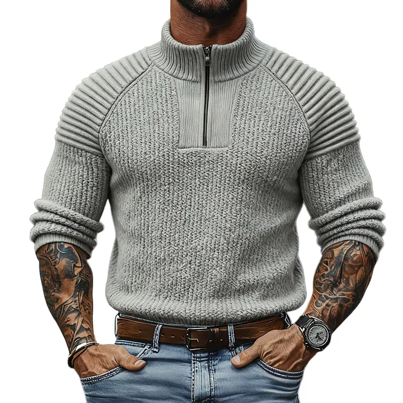 Men's Solid Color Casual Half-zip Knitted Sweater MTA1714J2X sold by Manly