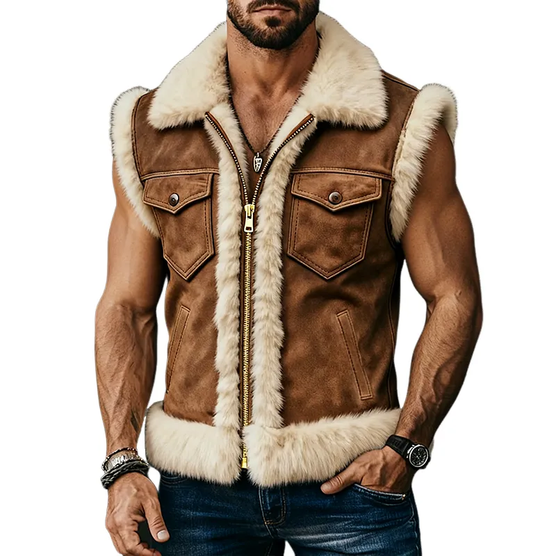 Men's Retro Casual Plush Pocket Zipper Lapel Vest MTA1668J2TO sold by Manly