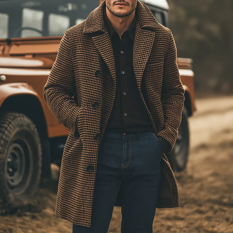 Men's Retro Casual Plaid Lapel Double-Breasted Mid-Length Coat MTA1634J2TO sold by Manly product image thumbnail 2