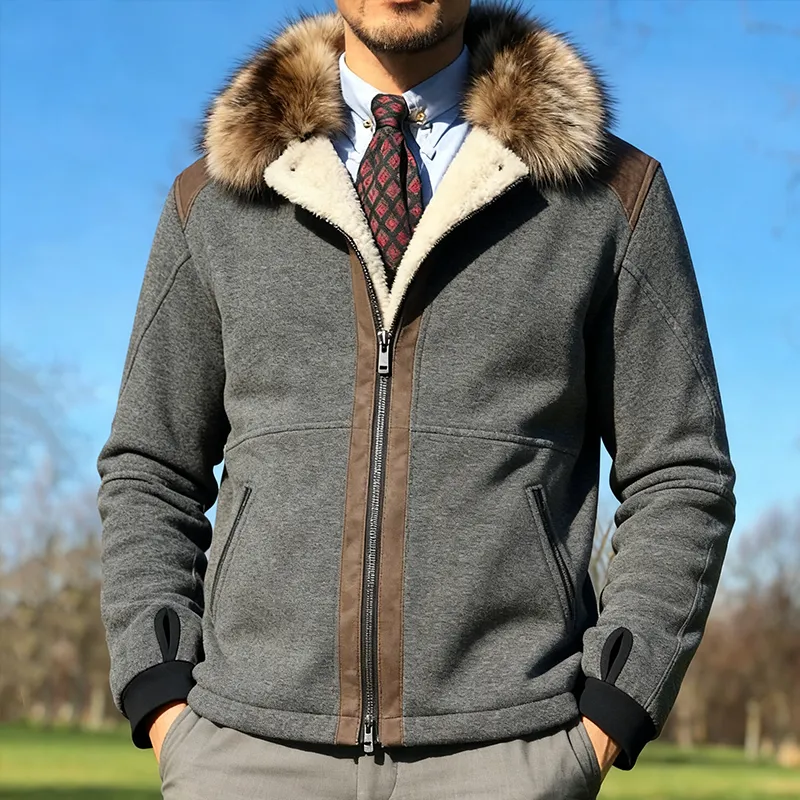 Men's Retro Casual Fur Collar Zippered Fleece Jacket MTA1661J7TO sold by Manly product image thumbnail 2