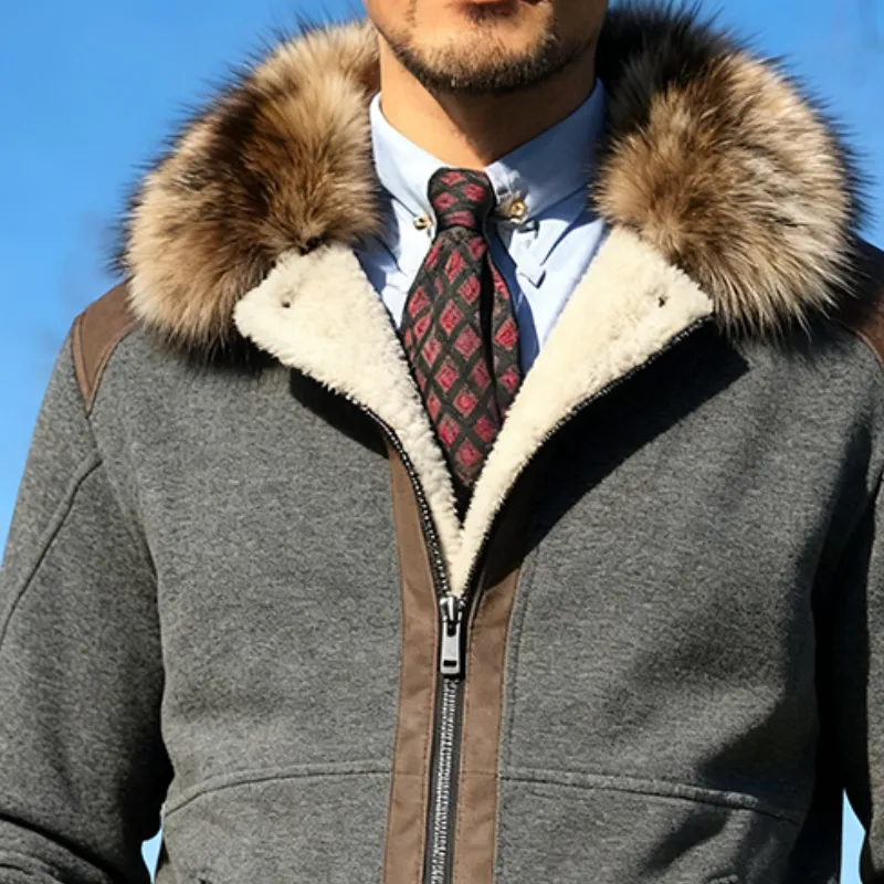 Men's Retro Casual Fur Collar Zippered Fleece Jacket MTA1661J7TO sold by Manly product image thumbnail 3