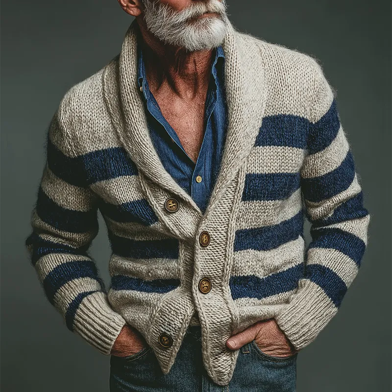 Men's Retro Casual Striped Knitted Colorblock Sweater Button Cardigan MTA1688J3TO sold by Manly product image thumbnail 2