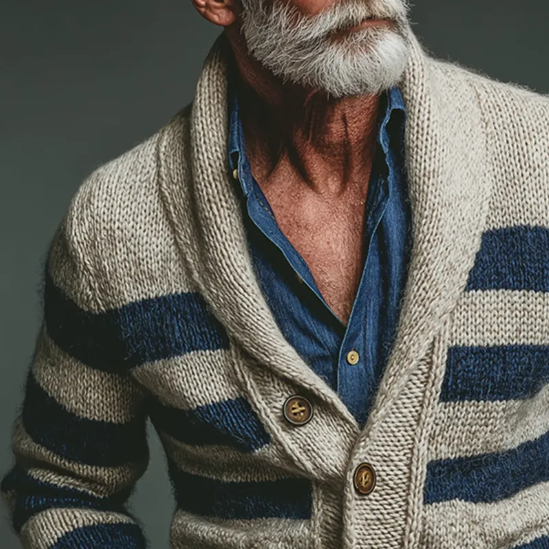 Men's Retro Casual Striped Knitted Colorblock Sweater Button Cardigan MTA1688J3TO sold by Manly product image thumbnail 3