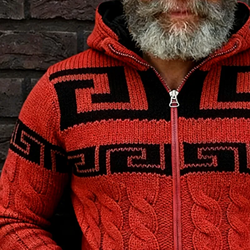 Men's Vintage Casual Greek Key Knit Colorblock Zip Hooded Cardigan Jacket MTA1602J4TO sold by Manly product image thumbnail 3