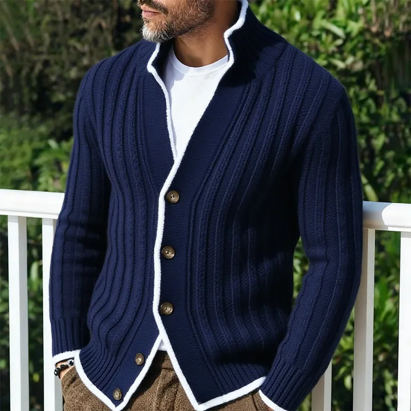 Men's Retro Casual Knitted Colorblock Button Sweater Stand Collar Cardigan MTA1655J8TO sold by Manly product image thumbnail 2