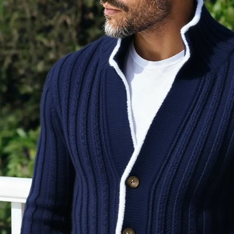 Men's Retro Casual Knitted Colorblock Button Sweater Stand Collar Cardigan MTA1655J8TO sold by Manly product image thumbnail 3