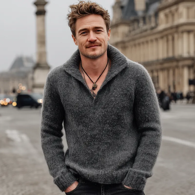 Men's Classic Dark Grey V-Neck Pullover Sweater MTA1708J1U sold by Manly product image thumbnail 2