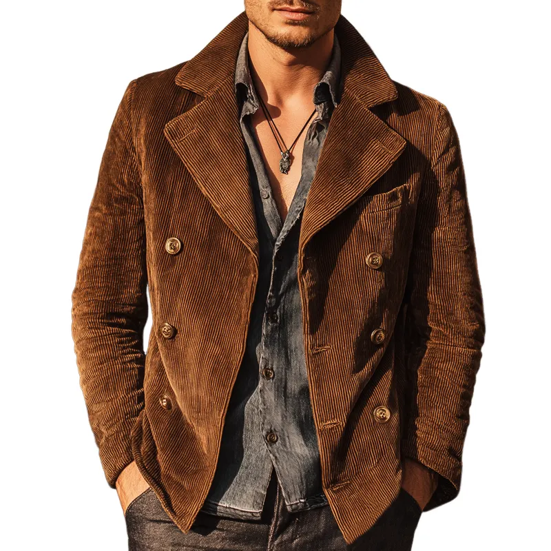 Men's Vintage Glossy Corduroy Double-breasted Jacket MTA1634J3U sold by Manly