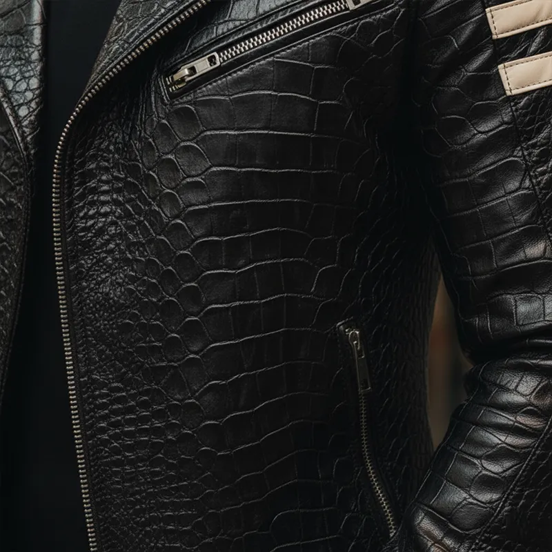 Men's Winter Fashion Crocodile Pattern PU Faux Leather Motorcycle Jacket MTA1758J5P sold by Manly product image thumbnail 4