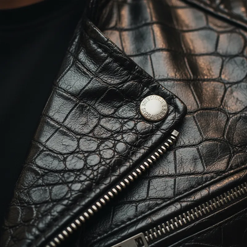 Men's Winter Fashion Crocodile Pattern PU Faux Leather Motorcycle Jacket MTA1758J5P sold by Manly product image thumbnail 5