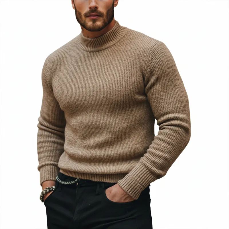 Men's Winter Fashion Solid Color Cotton Yarn Knitted Half Turtleneck Sweater MTA1739J5P sold by Manly