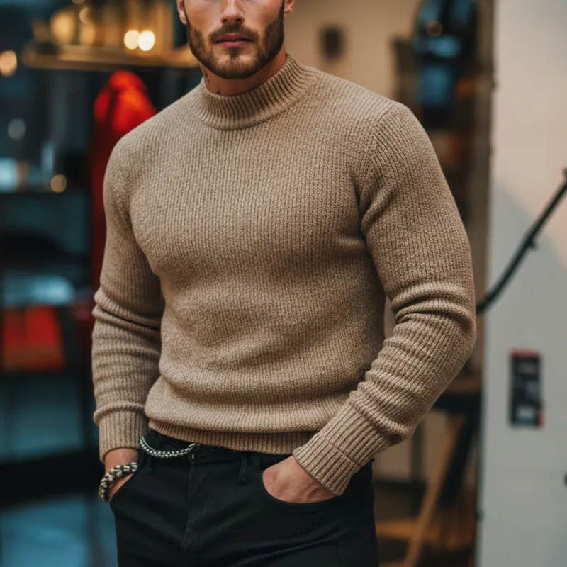 Men's Winter Fashion Solid Color Cotton Yarn Knitted Half Turtleneck Sweater MTA1739J5P sold by Manly product image thumbnail 2