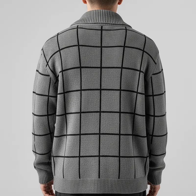 Men's Simple Plaid Cotton Knit Lapel Cardigan MTA1677J1P sold by Manly product image thumbnail 3