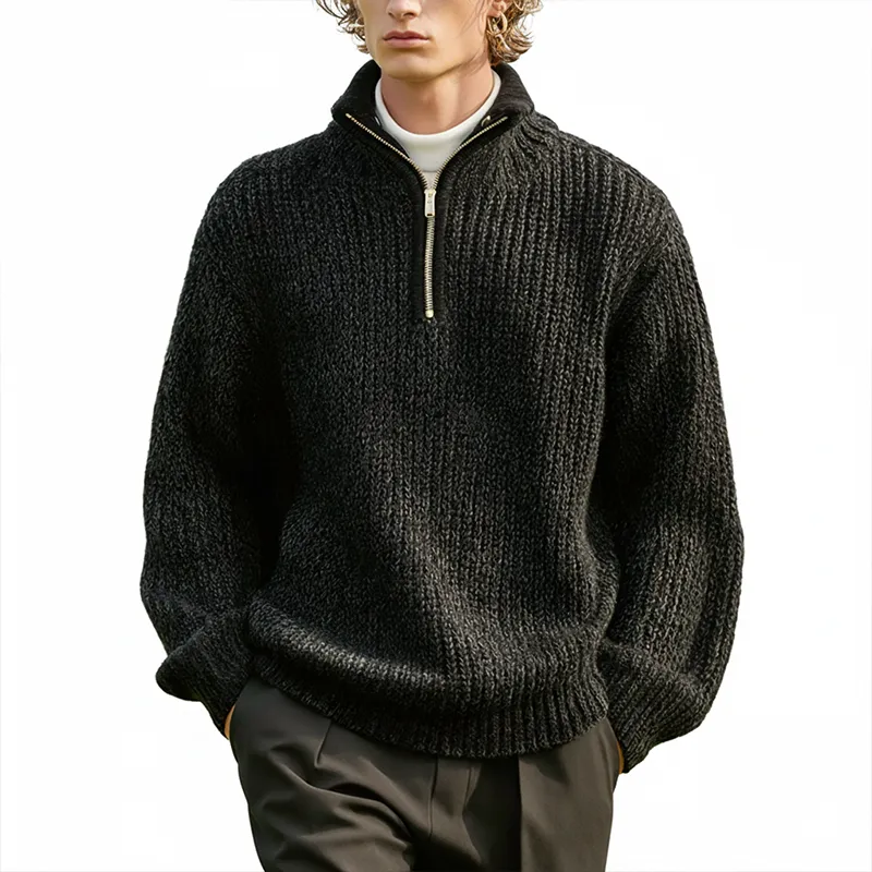 Men's Winter Simple Half-Zip Cotton Knitted Pullover Sweater MTA1465J9P sold by Manly
