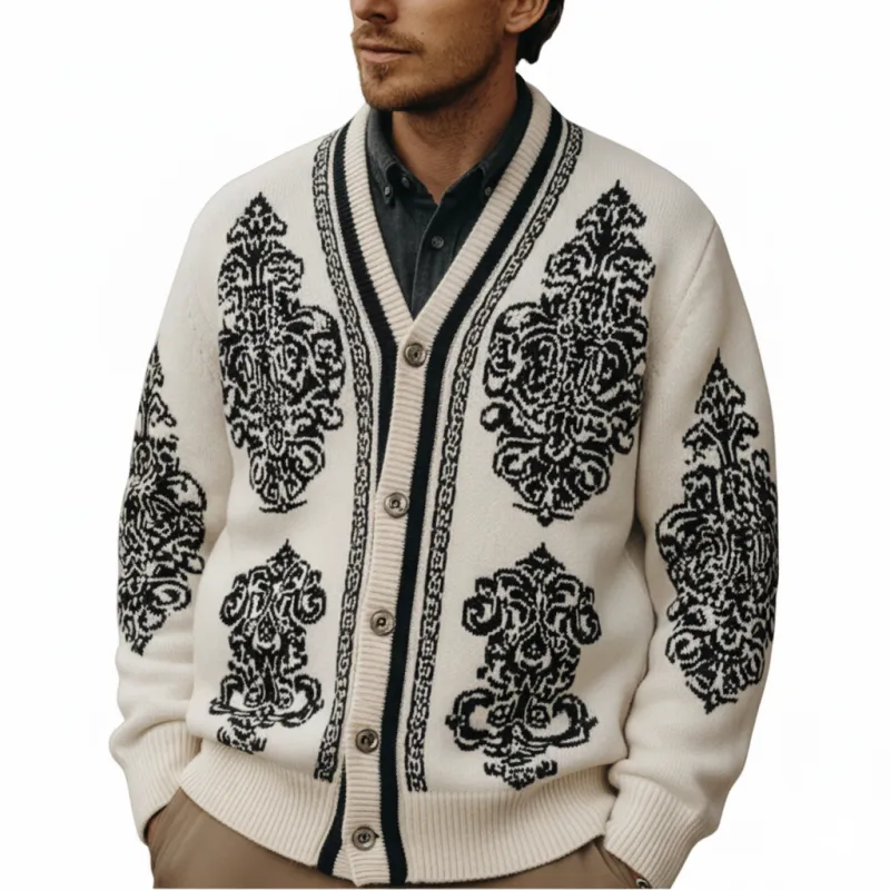Men's Winter Fashion Exquisite Knitted Jacquard Cotton Yarn Cardigan MTA1661J4P sold by Manly