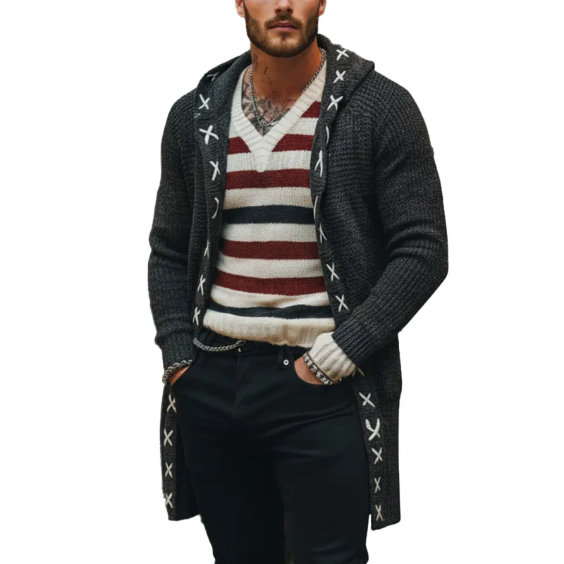 Men's Winter Fashion Simple Jacquard Knitted Hooded Cardigan MTA1629J6P sold by Manly