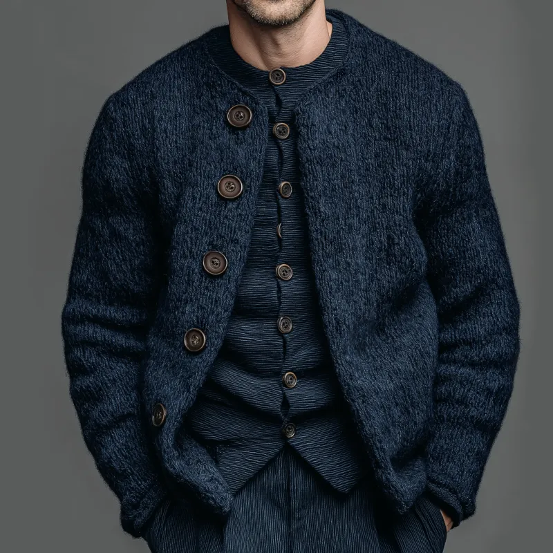 Men's Vintage Casual Cotton Knitted Collarless Button-Down Sweater Cardigan MTA1411J6TO sold by Manly product image thumbnail 2