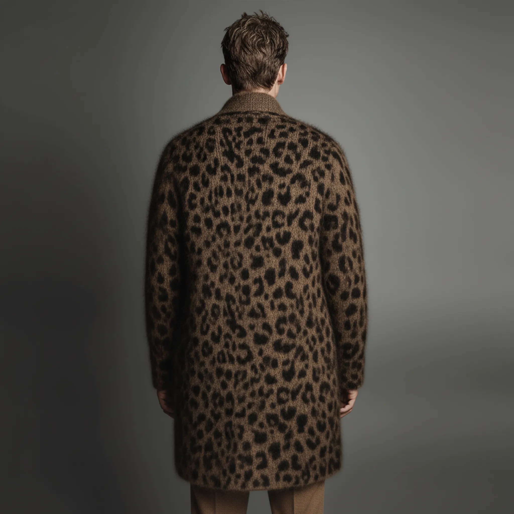 Men's Classic Casual Stand-up Collar Leopard Print Thigh-length Knitted Cardigan MTA1697J6K sold by Manly product image thumbnail 4