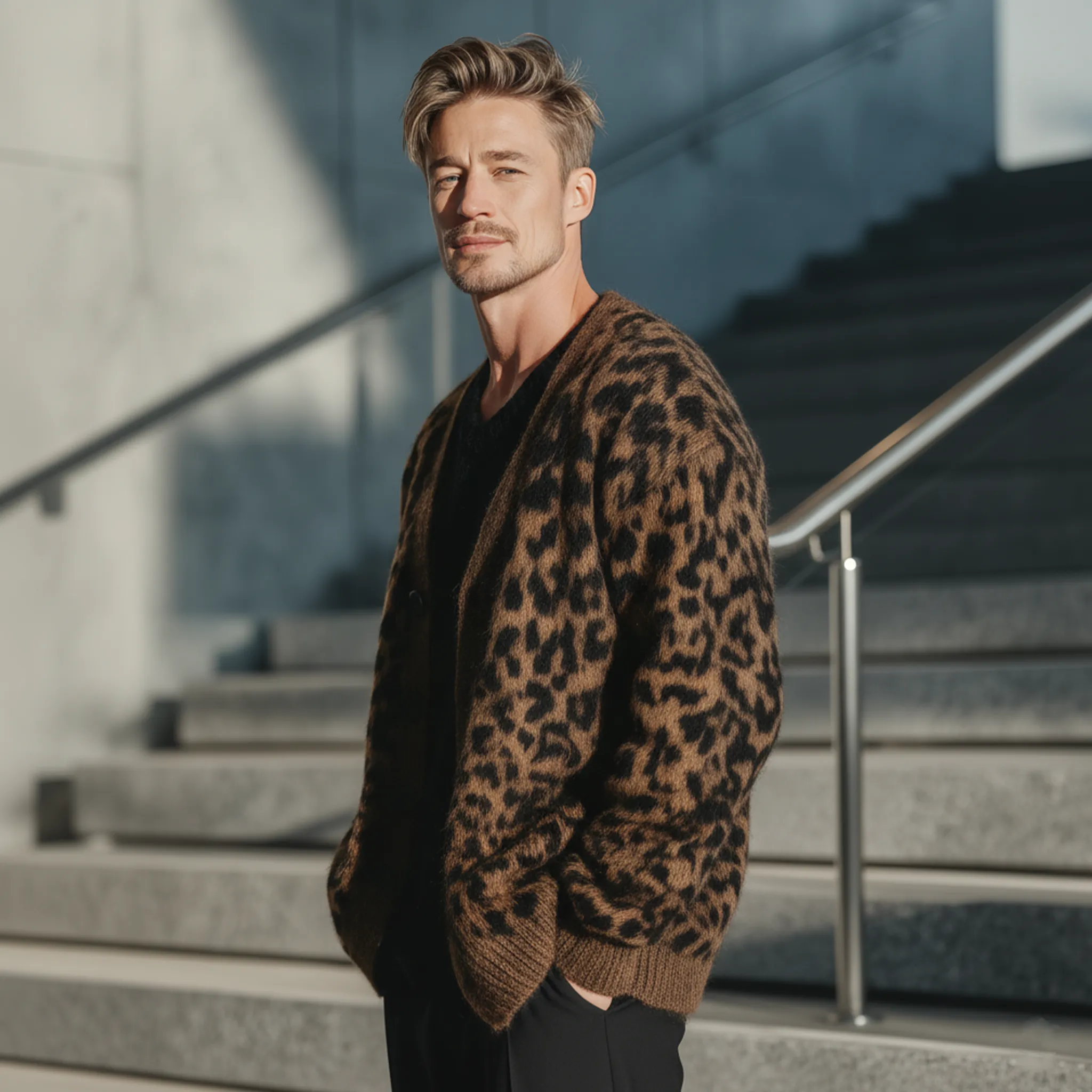 Men's Classic Casual Leopard Print Loose Knit Cardigan MTA1600J4K sold by Manly product image thumbnail 3