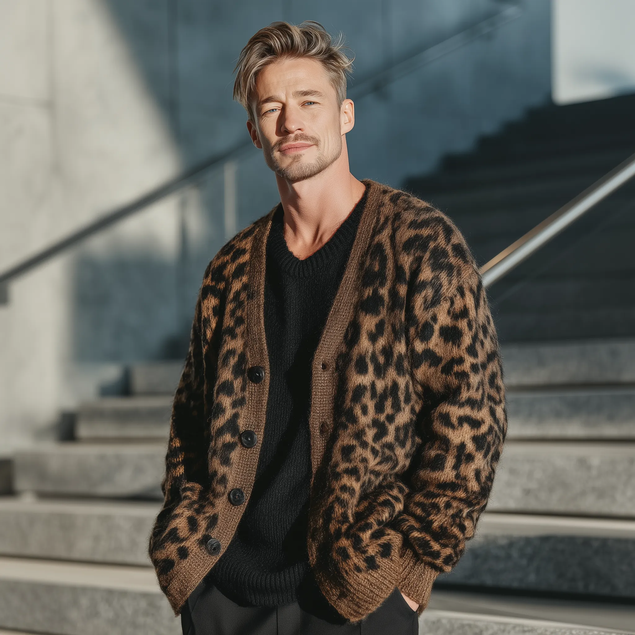 Men's Classic Casual Leopard Print Loose Knit Cardigan MTA1600J4K sold by Manly product image thumbnail 2